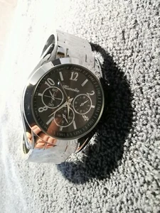 Montre watch quartz unisexe Kamelia argenté bracelet rigide look chronographe - Bild 1 von 5