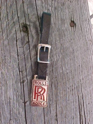 ROLLS ROYCE CHROME 5" WATCH FOB NOS CLASS QUALITY RED "RR" LOGO ON LEATHER STRAP - Image 1 of 4