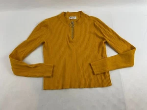 H&M Sweater, Girl's Size 12-14Y, Yellow, Ribbed, Pullover, Quarter Zip - Picture 1 of 8