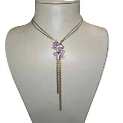 Collar Stephan & Co Mariposa Esmalte Lariat Latón Chapado Púrpura Nuevo con Etiquetas Foto 1 de 3