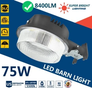 LED Barn Light 75W Dusk to Dawn Photocell Outdoor Security Area Yard Light 5500K - Picture 1 of 14