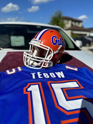 FLORIDA GATORS TIM TEBOW CUSTOM NEW FOOTBALL HELMET AND JERSEY COMBO WOW RARE Cover