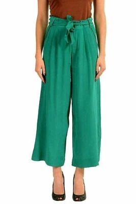 Just Cavalli Women's 100% Silk Green Belted Cropped Wide Leg Pants US 4 IT 40 - Imagem 1 de 4