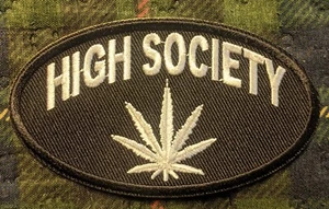 High Society Marijuana Leaf Embroidered Biker Patch - Imagen 1 de 1