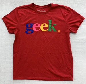 Geek Chicago 100% Cotton Men's Graphic T-Shirt Size Large Red Crew Neck - Picture 1 of 9