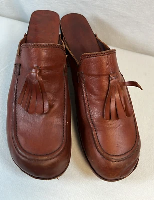 Womans 11B Vintage Leather Wood Clogs Hippie Boho EUC - Image 1 of 4