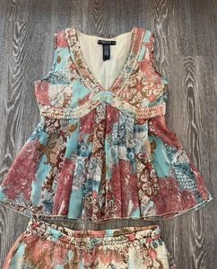 Vintage Rampage Floral Perlen Pailletten 2 Stück Set Gr. L Whimsy Fairy Boho 90er Strand - Bild 1 von 13