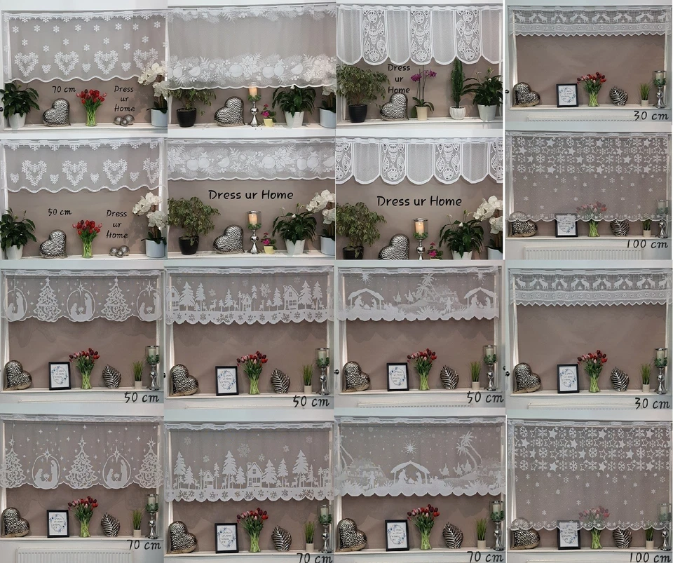 Christmas Cafe Net Curtain Sold by metres READY TO HANG 11'' 15" 27'' 31"  drop - Image 1 of 1