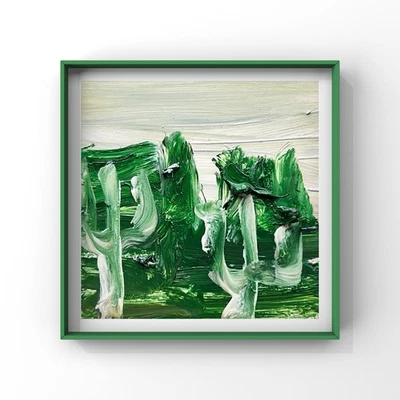 Arte extraño abstracto de cactus del desierto de Nevada - acento de pared rústico - pintura al óleo Foto 1 de 3