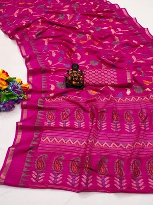 Presenting Party Wear Handloom Silk Saree With Blouse For Women & Girls - Image 1 of 4