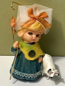 Vintage Little Bo Peep Schaf beflockt Weihnachtsschmuck Kinderreim MCM - Bild 1 von 8