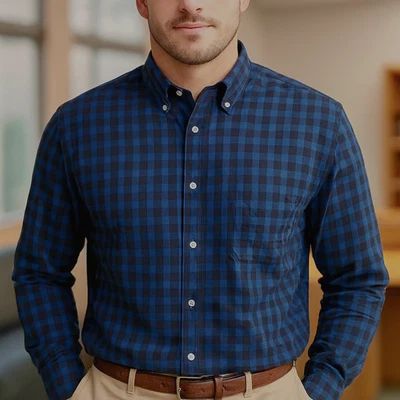 Saks Fifth Avenue Shirt Men’s XL Slim Fit Blue Black Check Long Sleeve Button Up - Image 1 of 4