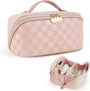 Kosmetiktasche für Damen Reise Wasserdicht Vegan Leder Kosmetiktasche Offen Flach Toil - Bild 1 von 12