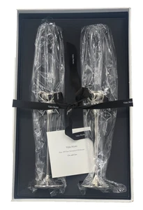 Wedgwood Vera Wang Love Knots Silver Giftware Toasting Flute Pair Wedding 21st - Picture 1 of 10