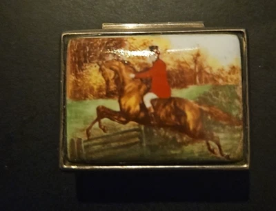 Antique Edwardian Fine Silver Enamel Fox Hunt Painting Vesta Matches Case C1910 - Image 1 of 4