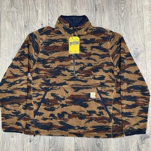Sudadera Pullover Sherpa Carhartt Cuarto Cremallera Talla 2XL Para Hombre Marrón Azul - Imagen 1 de 15
