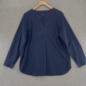 Talbots Top Women Large Navy Non Iron V Neck Pullover Long Sleeve Stretch Casual - Picture 1 of 11