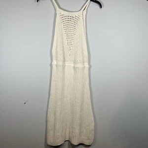 Zara Women M Cream Crochet Boho Beach Slinky Halter Square Neck Maxi Dress boho - Picture 1 of 7
