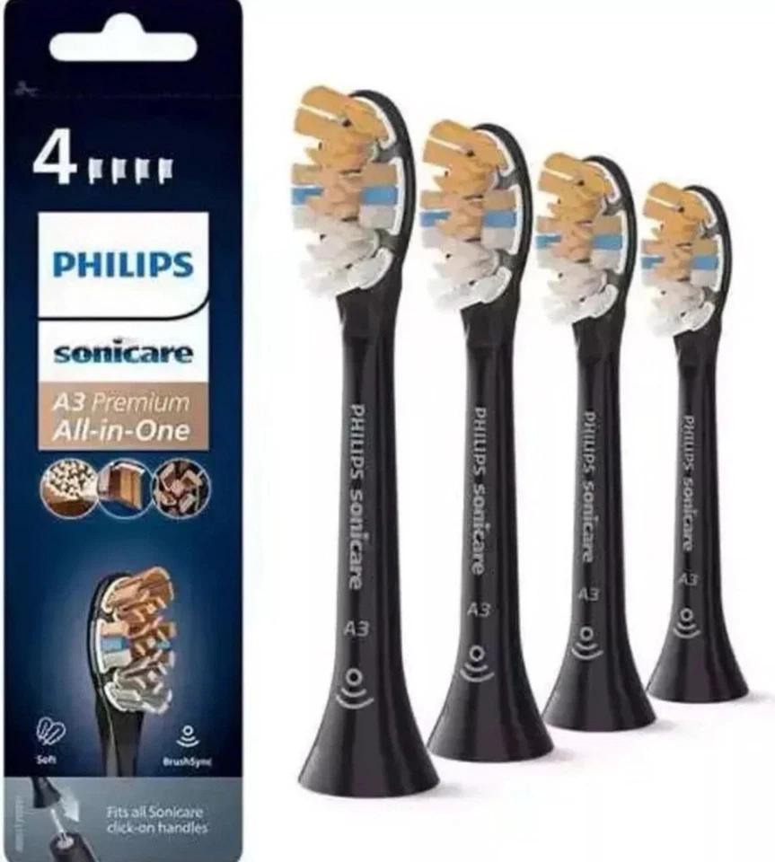 Philips Sonicare A3 Premium All-in-One-Ersatz-Bürstenkopf 4er-Pack Schwarz
