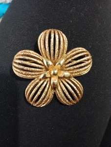 Monet Flower Brooch Brushed Gold Tone - Picture 1 of 5