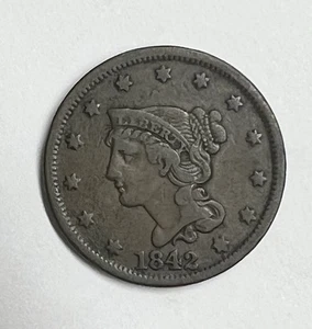 1842 Braided Hair Large Cent - Picture 1 of 2