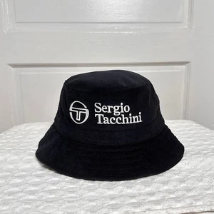 Sergio Tacchini Bucket Hat Black Corduroy Embroidered Logo Tennis Retro NWT - Picture 1 of 11