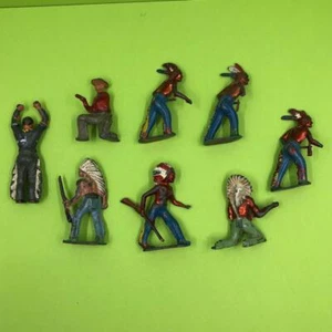 Vintage Native American Indians & Cowboys Toy Metal Lead Painted Figures Set - Picture 1 of 10