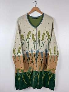Womens Gudrun Sjoden Long Cardigan Floral Organic Cotton Green Beige Size L - Picture 1 of 10