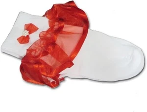 Tip Top Kids Socks Size 5 - 6 White with Red Decoration Bow Tie and Skirt Design - Picture 1 of 8