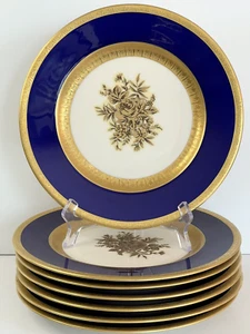 Vintage Cobalt Blue 22K Gold Encrusted Dinner Plates (7) Fine Porcelain Shenango - Picture 1 of 8