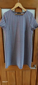 New Look Dress Red and Black Multi Stripe Size 14 Bust 42" Short Sleeves - Picture 1 of 5