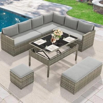 Patio Furniture Set All Weather Wicker Outdoor Sectional Sofa Conversation Set - Image 1 of 4