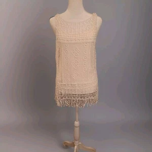 Camiseta sin mangas boho Lauren Ralph Lauren marfil ganchillo talla pequeña - Imagen 1 de 13