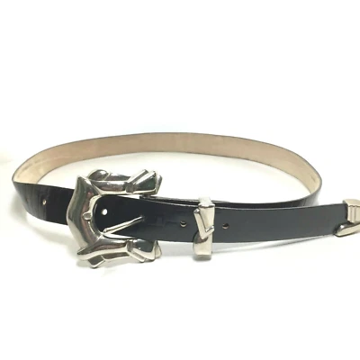 Women's Belt Medium Black Croc Print Western Silver Buckle Casual Jeans Ladies - Image 1 of 4