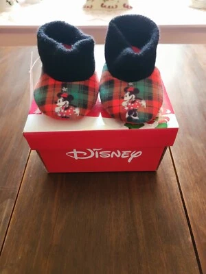 NIB Disney Minnie Mouse Christmas Plaid Booties Infant Baby size 2 - Image 1 of 4