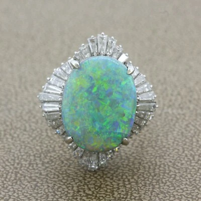 Женское кольцо балерины 10,60 карата австралийский черный опал бриллиант платина размер 7 - Изображение 1 из 4