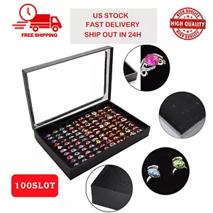 100 Slots Jewelry Ring Display Organizer Tray Holder Earrings Storage Boxes Case - Picture 1 of 18
