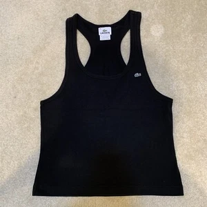 Camiseta sin mangas Lacoste negra espalda cruzada chaleco para mujer talla 40 mediana M logotipo bordado - Imagen 1 de 12