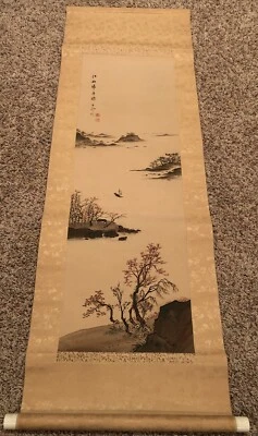 KAKEJIKU Pergamino Colgante de Seda Japonés Tinta Vintage Blancanieves Pintura Paisaje Foto 1 de 4