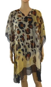 Para mujer Yuka Beach estampado de leopardo, gasa, encubrimiento de caftán, borde negro talla L - Imagen 1 de 10