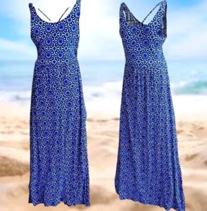 SO Maxi Dress Girls Sz M Blue White Floral Sleeveless Strappy Front Side Slits - Picture 1 of 12