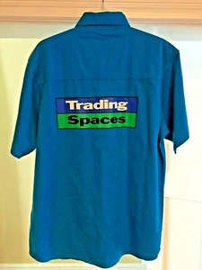 TLC Trading Spaces logo, casual button down shirt, blue short sleeve, medium - Picture 1 of 6