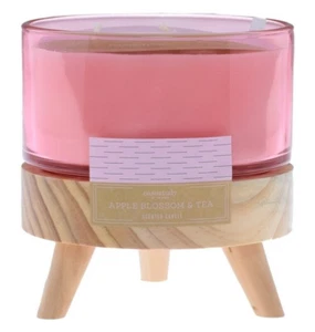 D.W HOME Candle APPLE BLOSSOM & TEA 3 Wick 16.55oz & Wood Pedestal Holder New - Picture 1 of 1