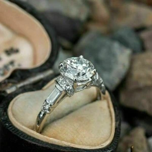2CT Round cut Diamond Antique Wedding Vintage Ring Jewellery 14k White Gold Over - Picture 1 of 7