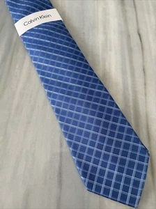 Calvin Klein Men's Neck Tie Blue Solid Geo Silk Blend - Picture 1 of 5