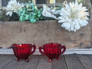 Vintage Imperial Glass Fluted Ruby Colored Creamer and Sugar Bowl Set - Picture 1 of 10