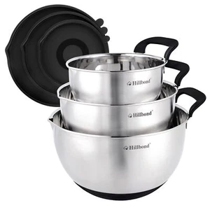 Stainless Steel Bowls with Lids Set Mixing Bowls with Pour Spout, Silicone Ha... - Picture 1 of 9