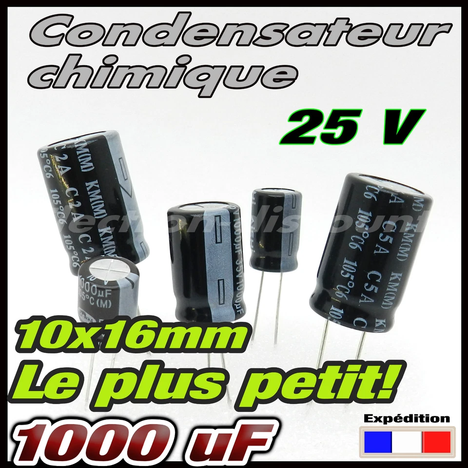 B25/1000# 4 à 40 pcs Condensateur chimique 1000µF 25v -10x16 - capacitor 1000uf - Photo 1/1