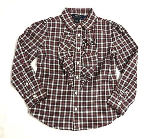 Polo Ralph Lauren Girls Multi Color Long Sleeve Plaid Ruffle Shirt - Picture 1 of 3
