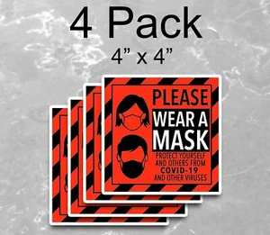 Please Wear a Mask Warning Red and Black Vinyl Sticker Car Decal - 4 Pack - Picture 1 of 1